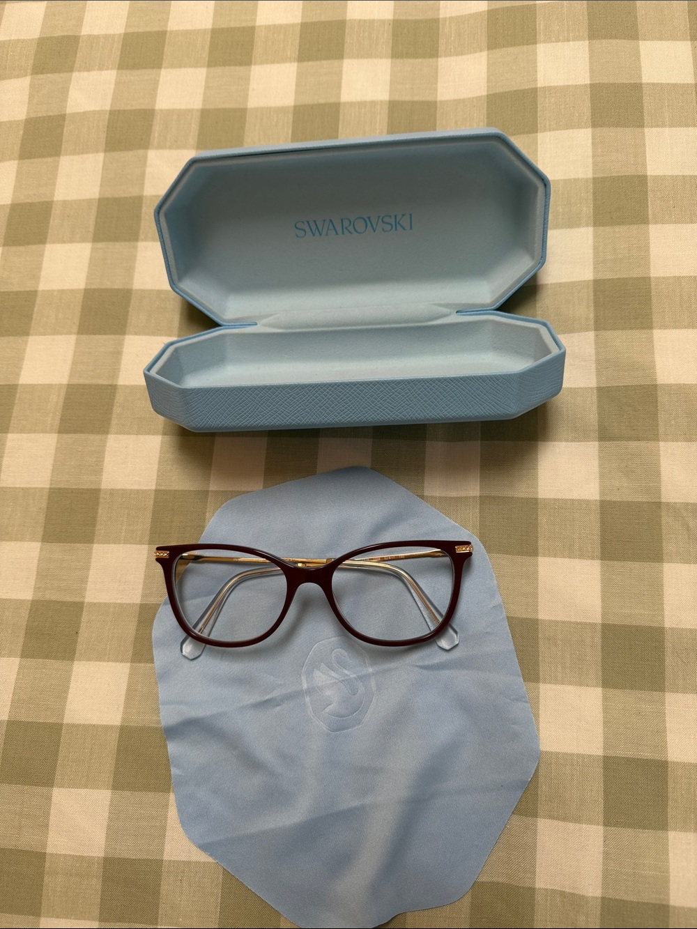 Swarovski Burgundy Cat-Eye Glasses with Gold Accents